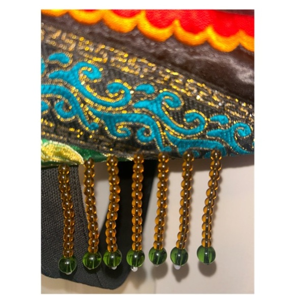 Ethnic Handmade Embroidery Black Floral Sling Bag With Tassels, Pom Poms & Beads - Picture 7 of 8